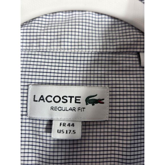 Lacoste men's button up long sleeve Blue/white checkered size 44 - Picture 3 of 7